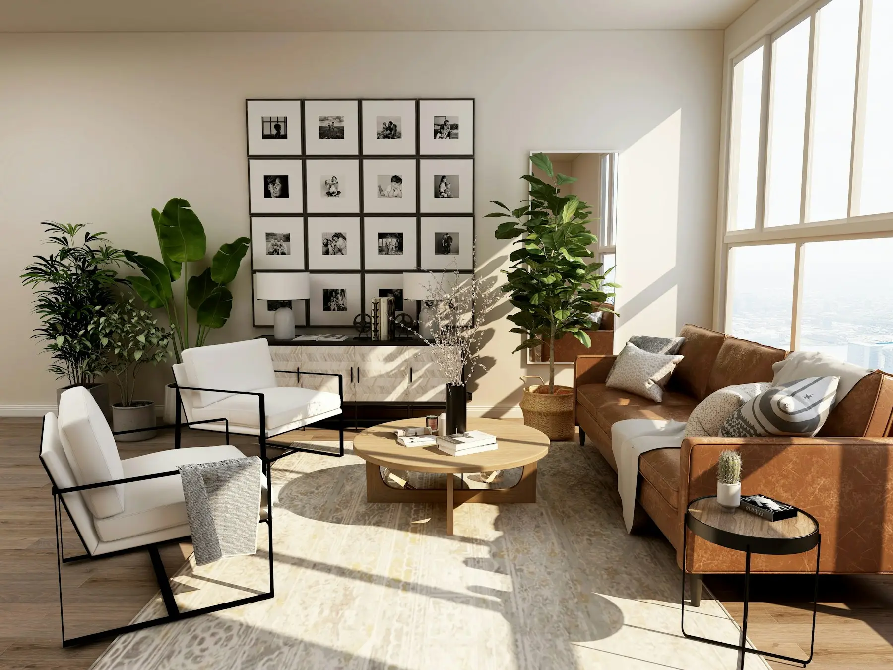 Warmes, helles Wohnzimmer eines Eigenheims